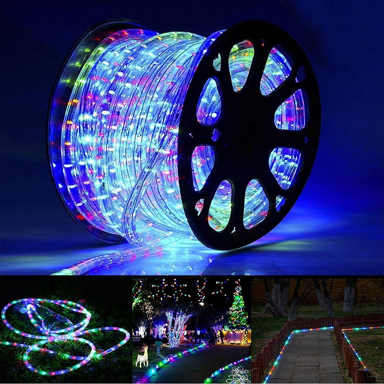 50ft 360 LED Rope Lights Outdoor, Connectable and Flexible Tube Lights with 8 Modes, Waterproof Indoor Outdoor LED Rope Lighting for Deck, Garden, Pool, Patio, Indoor Outdoor Decorations (Multicolor)